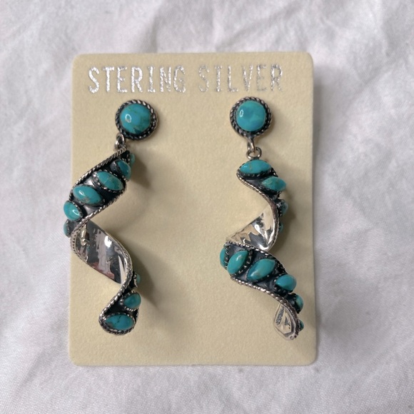 Santa Fe style Kingman Turquoise Swirl Earrings in sterling silver Brand New - Picture 3 of 8